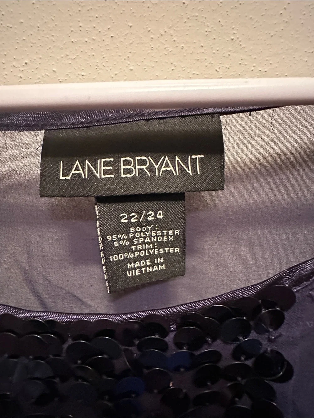 Lane Bryant Navy Short-Sleeve Blouse with Sequin Center Panel